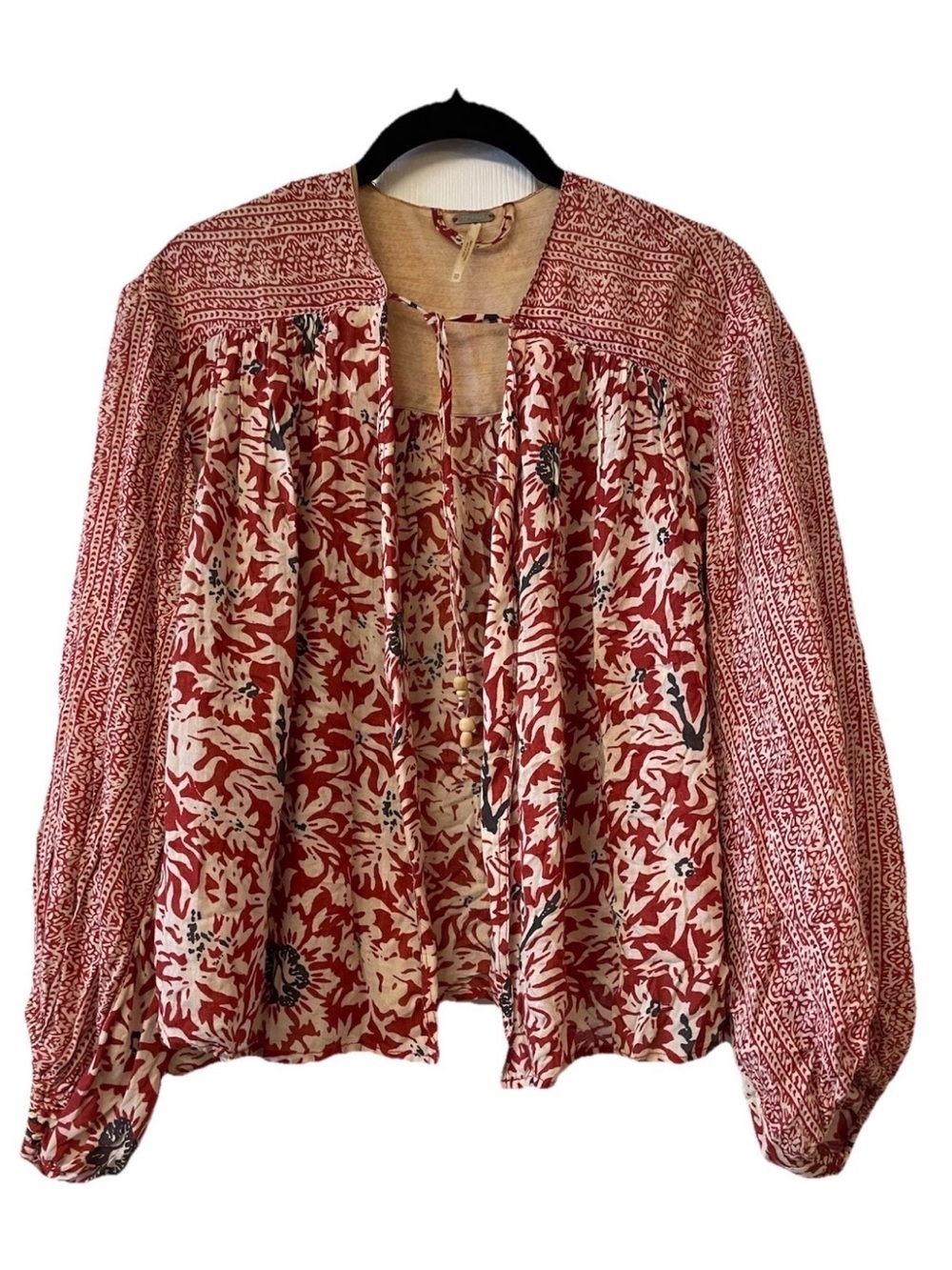 NWOT Free People Sheila's Floral Kimono Lace Tie Open Blouse Mixed print Sz  XS - Picture 6 of 9